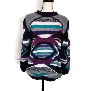 Vintage Olsen 80's 90's Geometric Color Block Sweater Size Medium/ Large